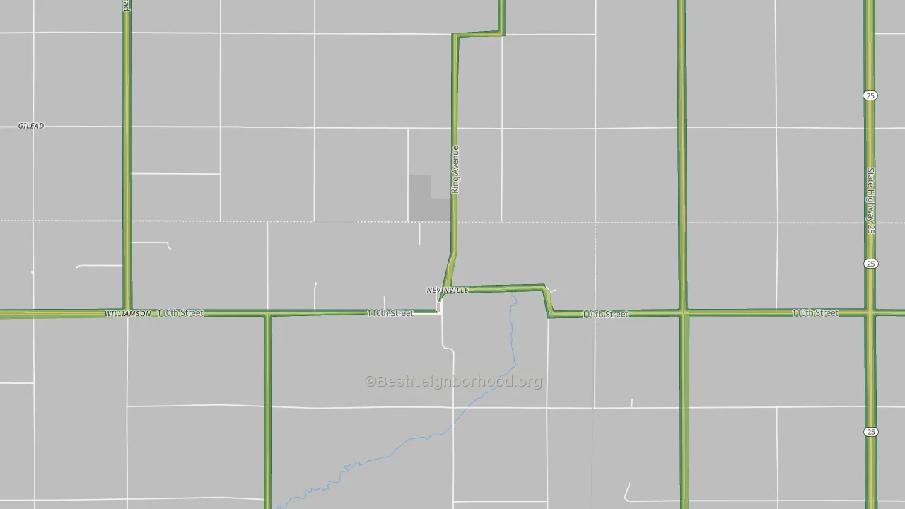Nevinville, IA Map of Noise Levels in Nevinville
