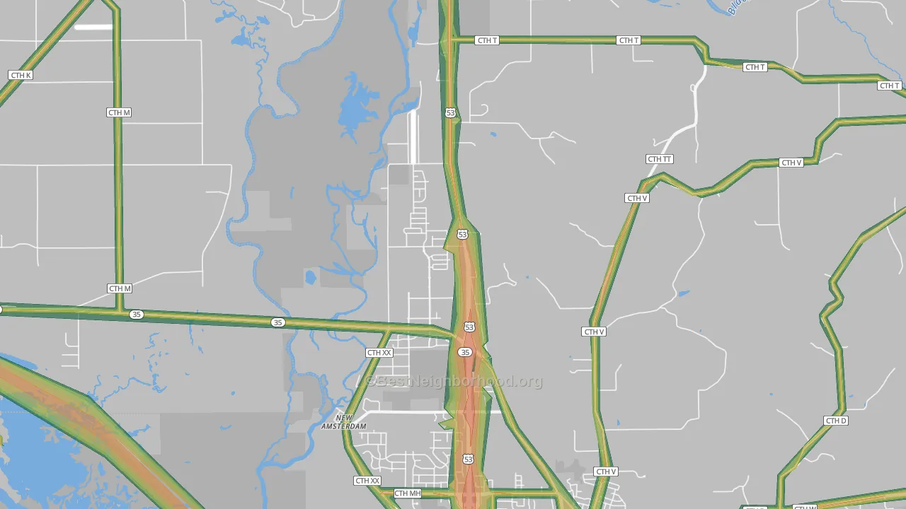New Amsterdam, WI Map of Noise Levels in New Amsterdam