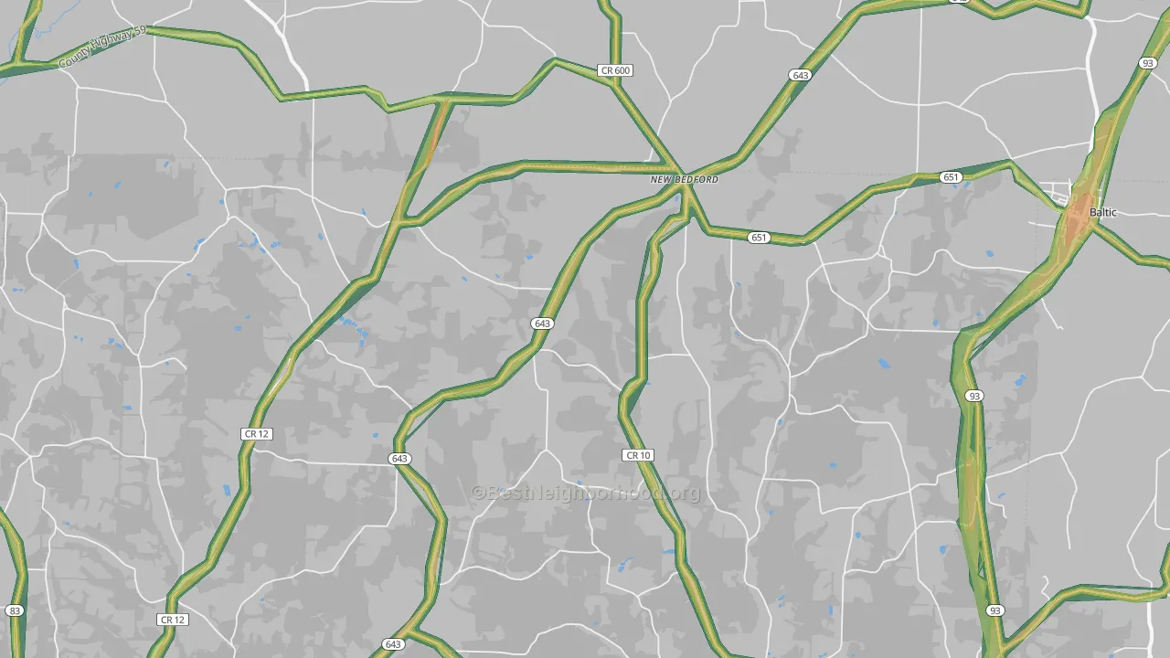 New Bedford, OH Map of Noise Levels in New Bedford