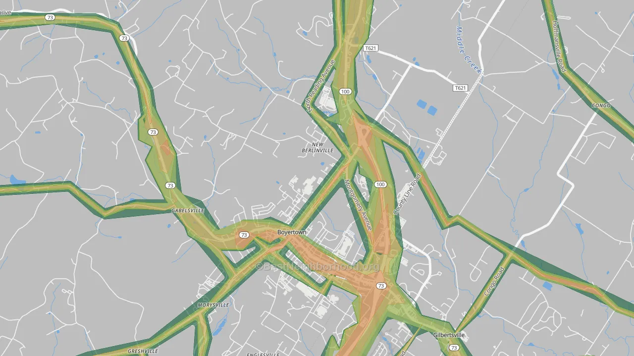 New Berlinville, PA Map of Noise Levels in New Berlinville