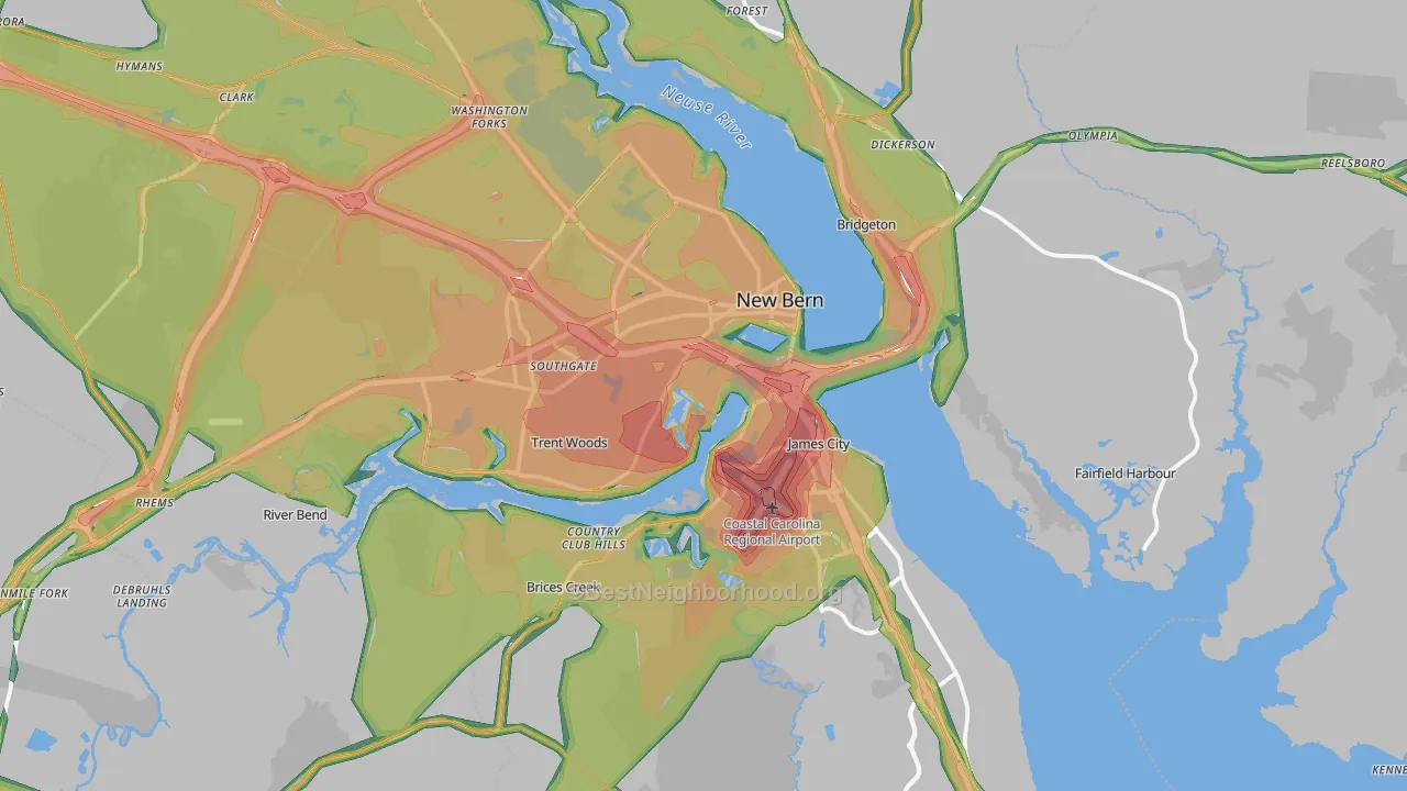 New Bern, NC Map of Noise Levels in New Bern