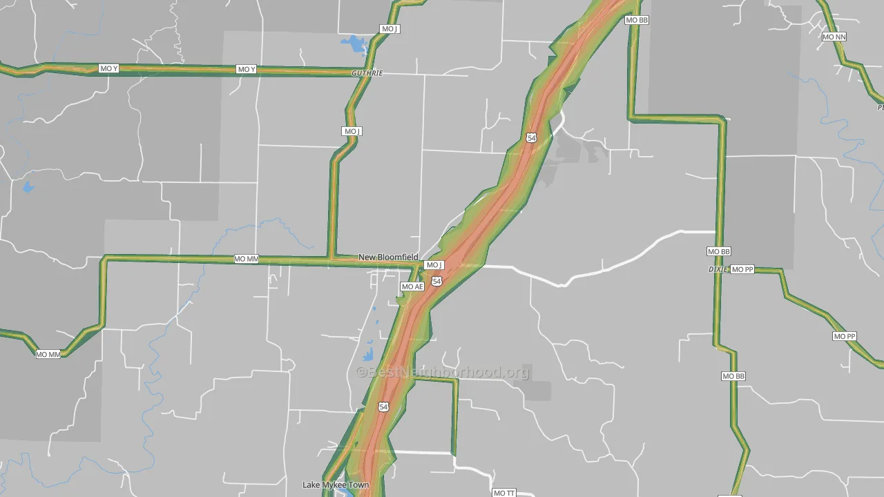 New Bloomfield, MO Map of Noise Levels in New Bloomfield