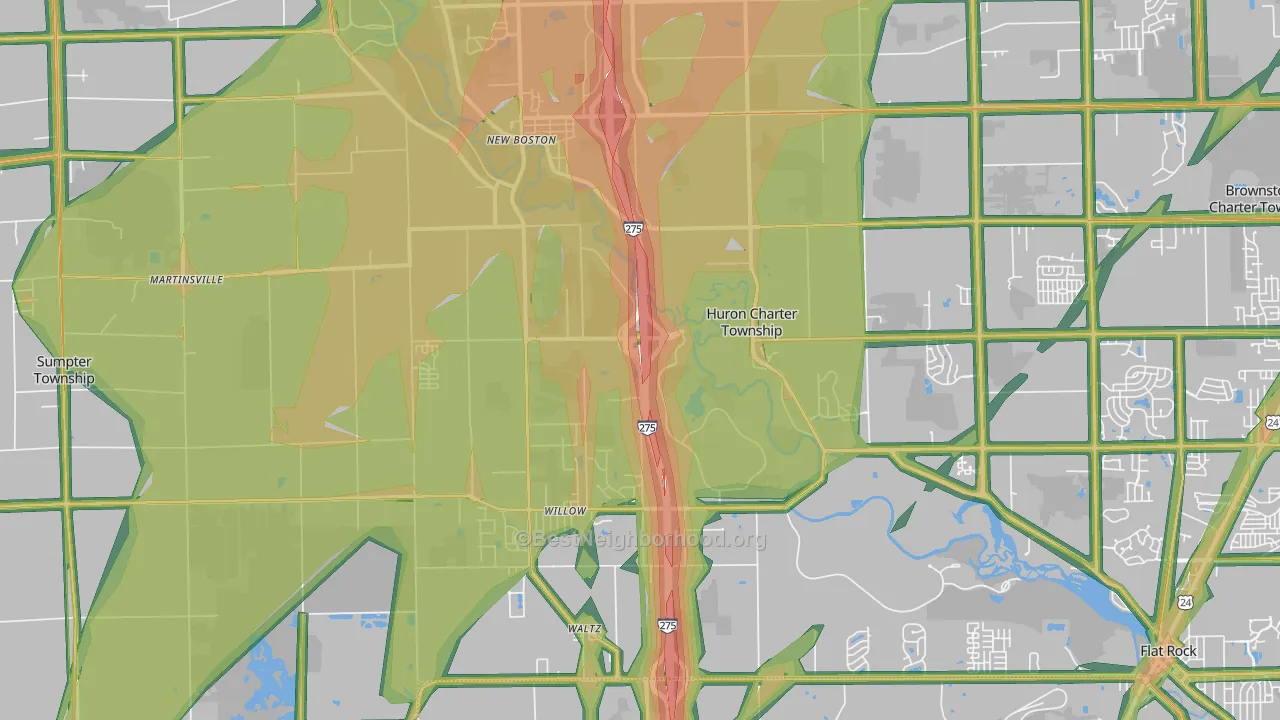 New Boston, MI Map of Noise Levels in New Boston