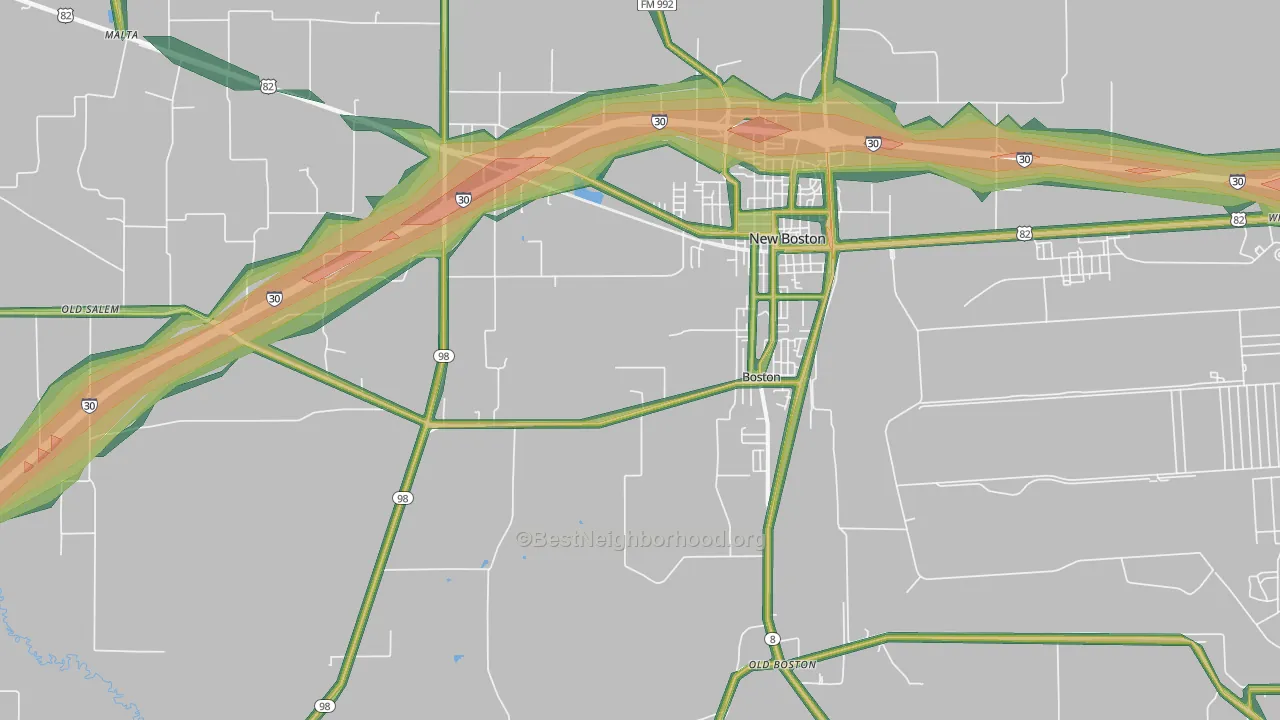 New Boston, TX Map of Noise Levels in New Boston
