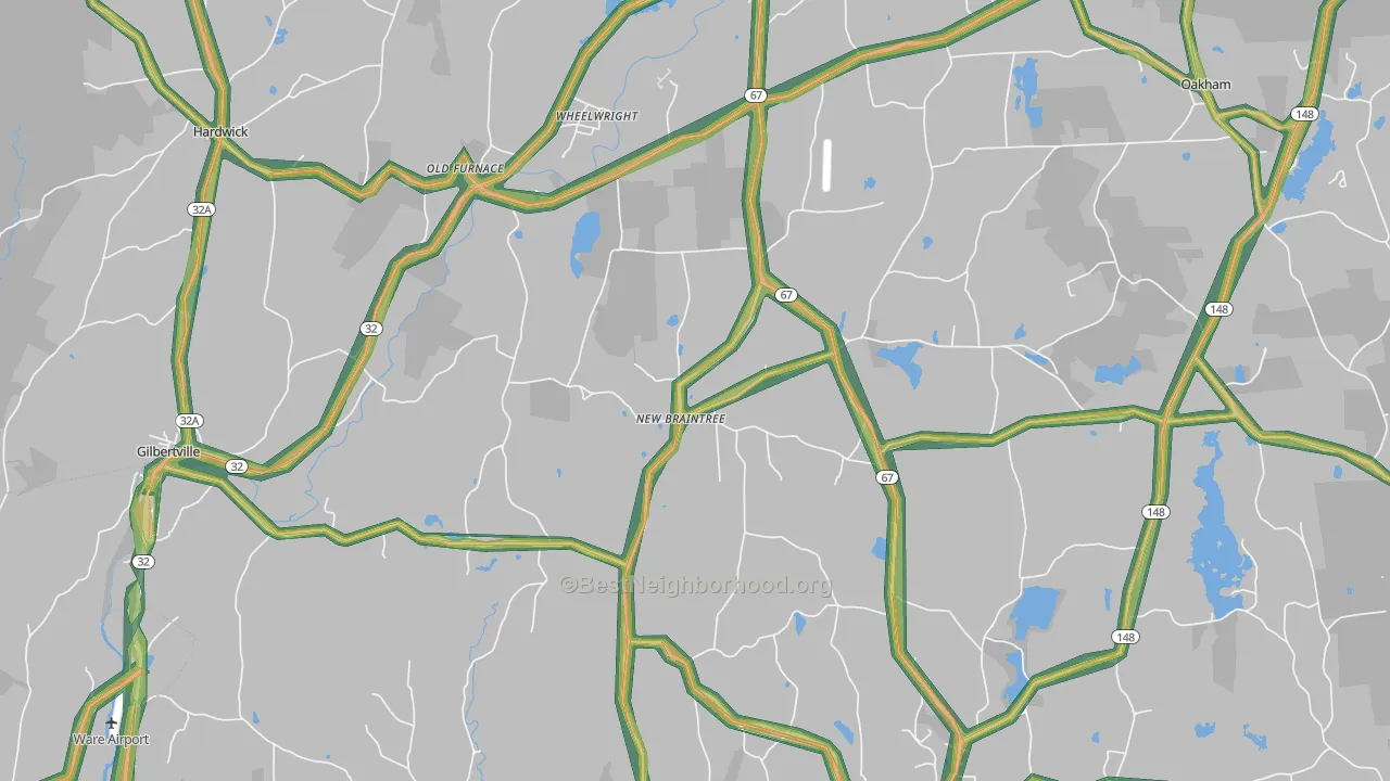 New Braintree, MA Map of Noise Levels in New Braintree