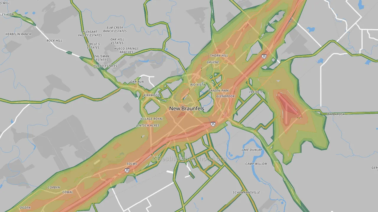 New Braunfels, TX Map of Noise Levels in New Braunfels