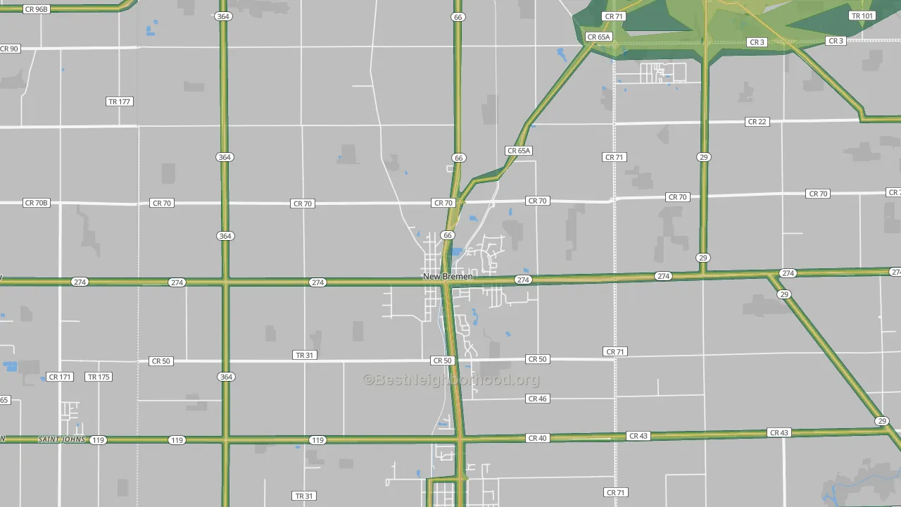 New Bremen, OH Map of Noise Levels in New Bremen