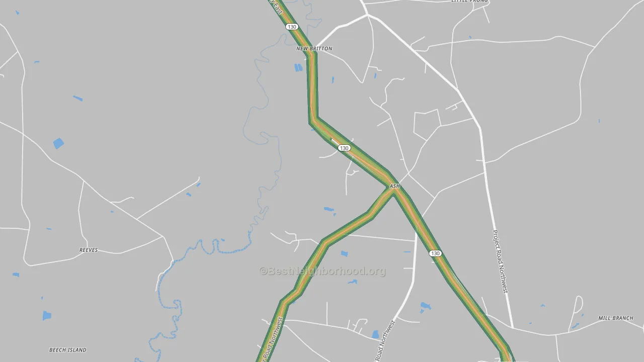 New Britton, NC Map of Noise Levels in New Britton