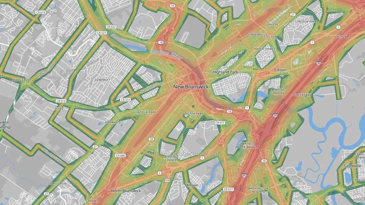 New Brunswick, NJ Map of Noise Levels in New Brunswick