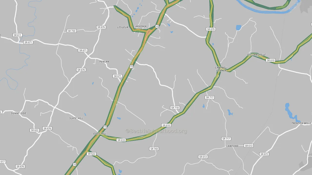 New Canton, VA Map of Noise Levels in New Canton