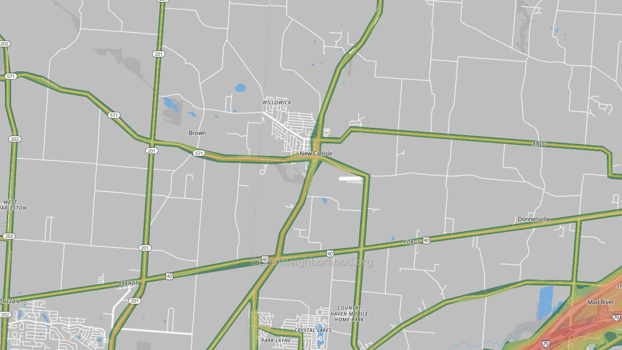 New Carlisle, OH Map of Noise Levels in New Carlisle