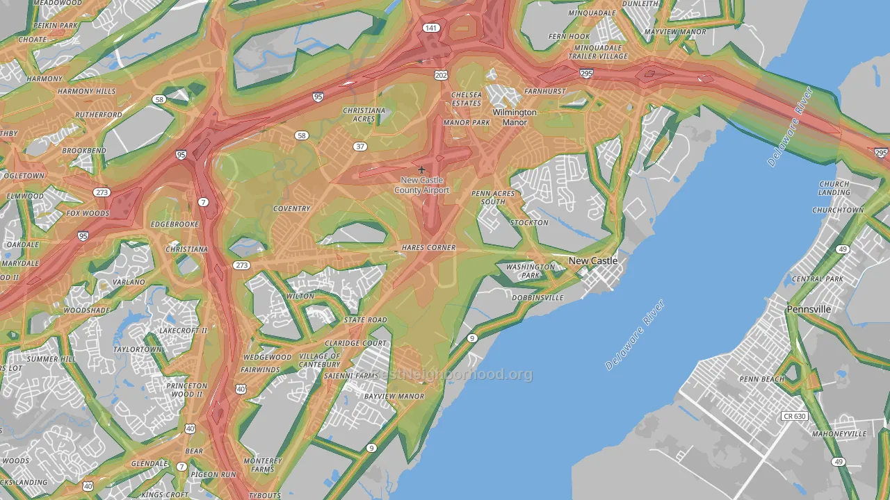 New Castle, DE Map of Noise Levels in New Castle