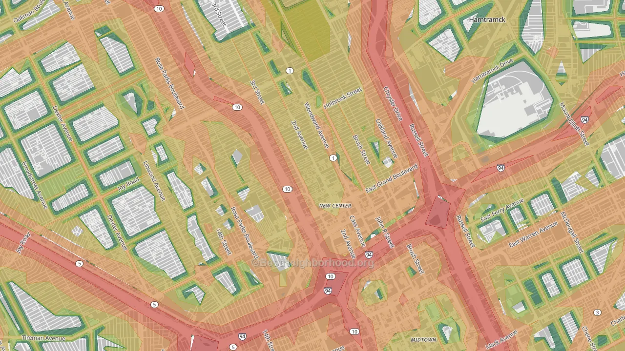 New Center, Detroit, MI Map of Noise Levels in New Center