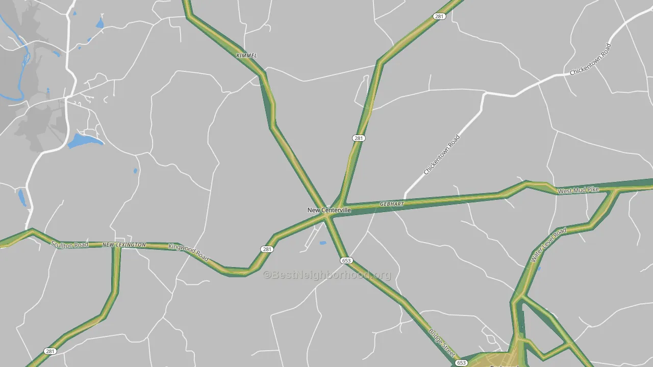 New Centerville, PA Map of Noise Levels in New Centerville