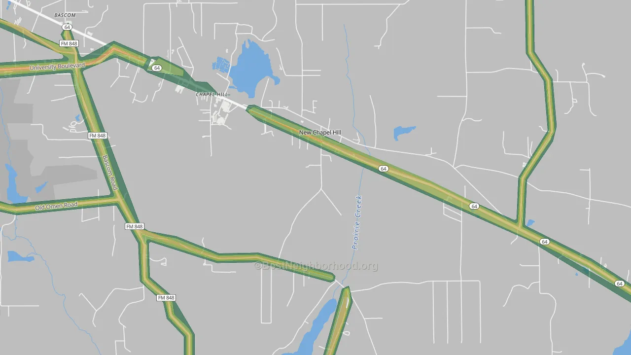 New Chapel Hill, TX Map of Noise Levels in New Chapel Hill