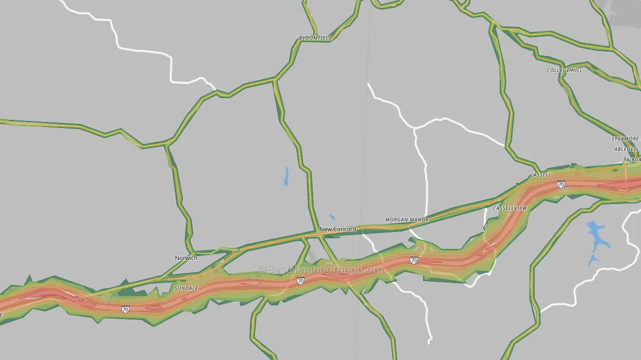 New Concord, OH Map of Noise Levels in New Concord