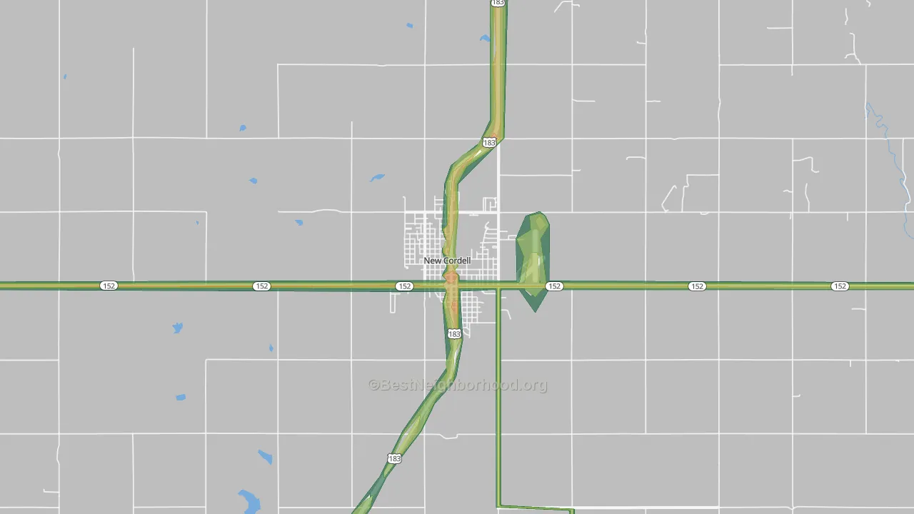 New Cordell, OK Map of Noise Levels in New Cordell