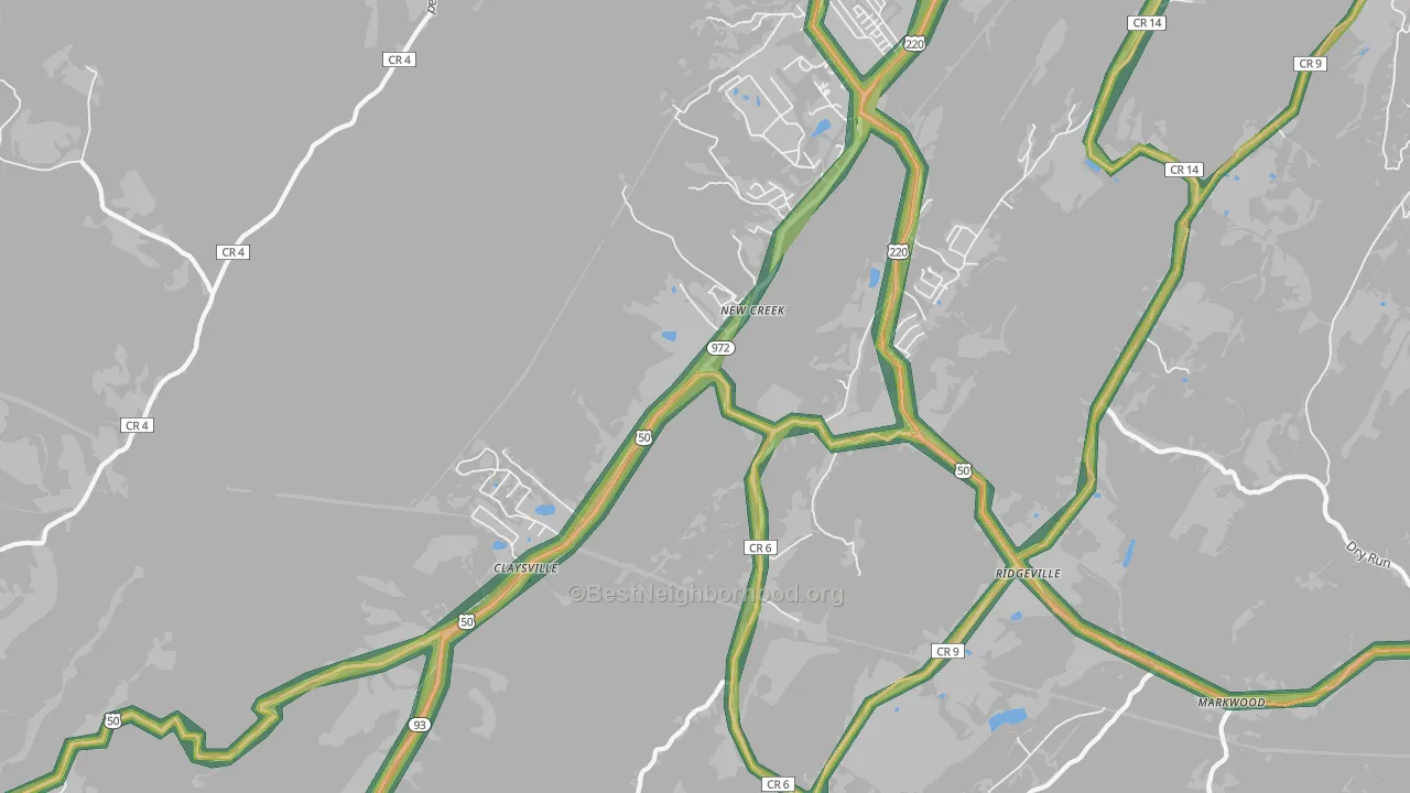 New Creek, WV Map of Noise Levels in New Creek