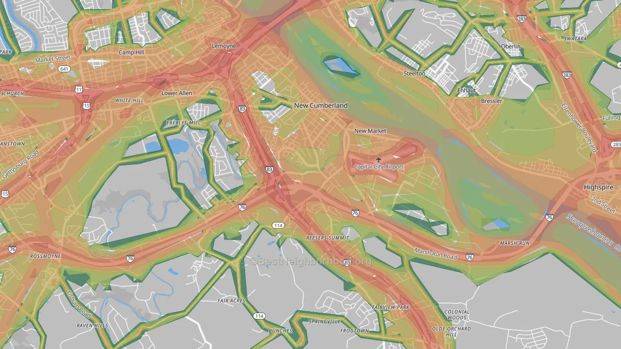 New Cumberland, PA Map of Noise Levels in New Cumberland