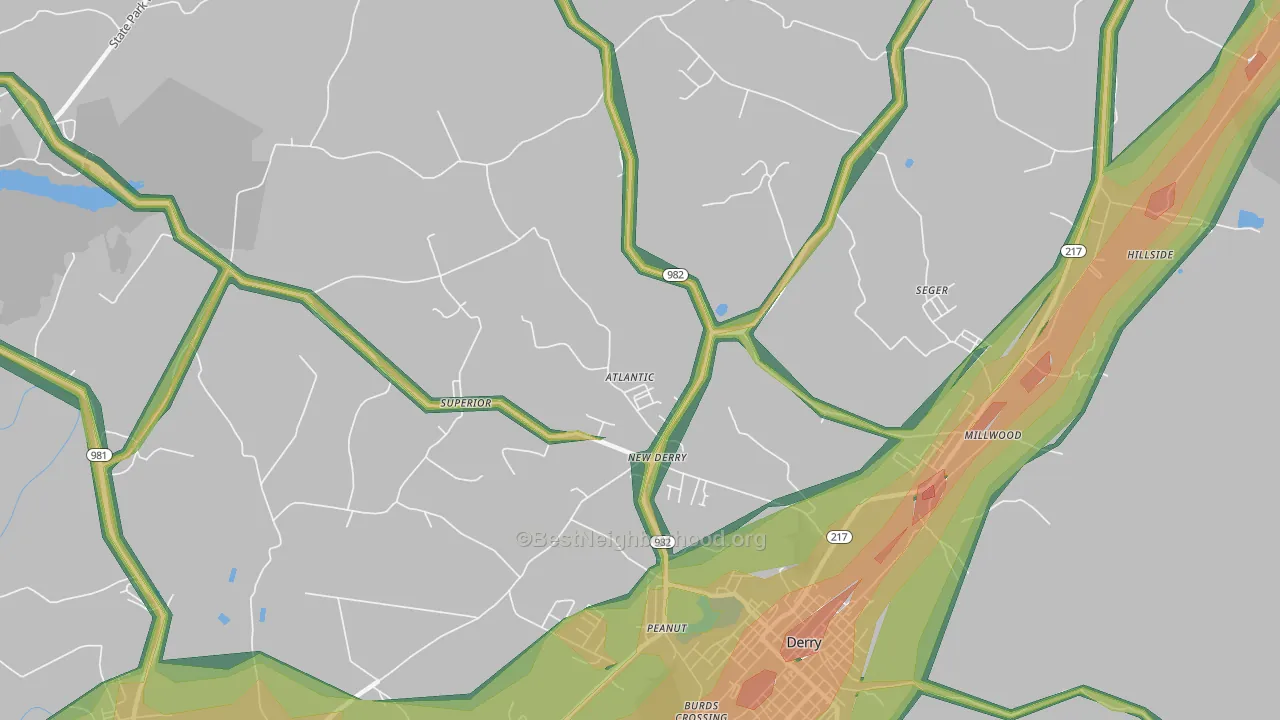 New Derry, PA Map of Noise Levels in New Derry