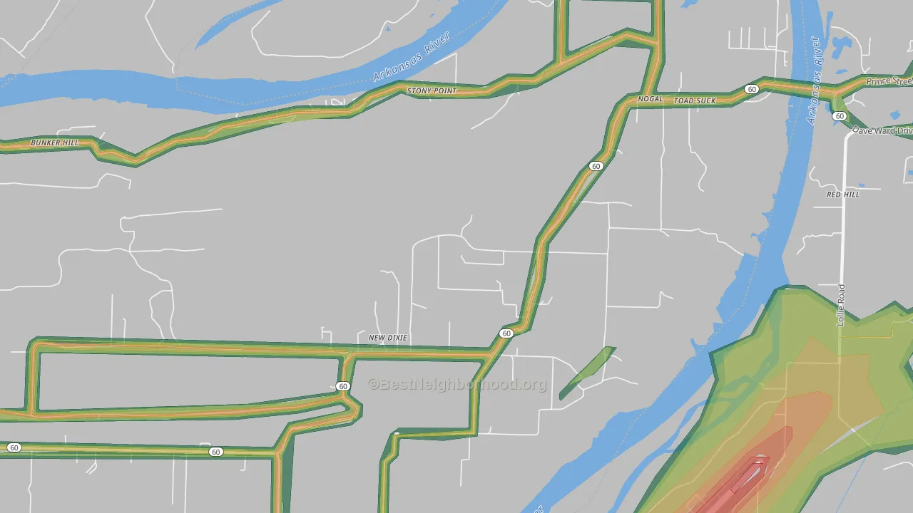 New Dixie, AR Map of Noise Levels in New Dixie
