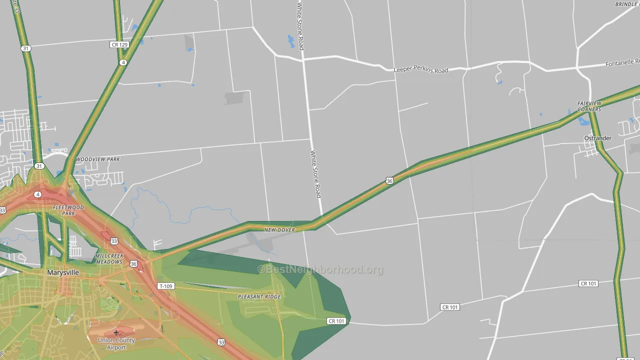 New Dover, OH Map of Noise Levels in New Dover
