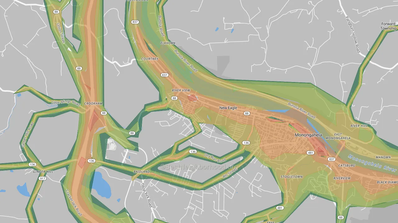 New Eagle, PA Map of Noise Levels in New Eagle