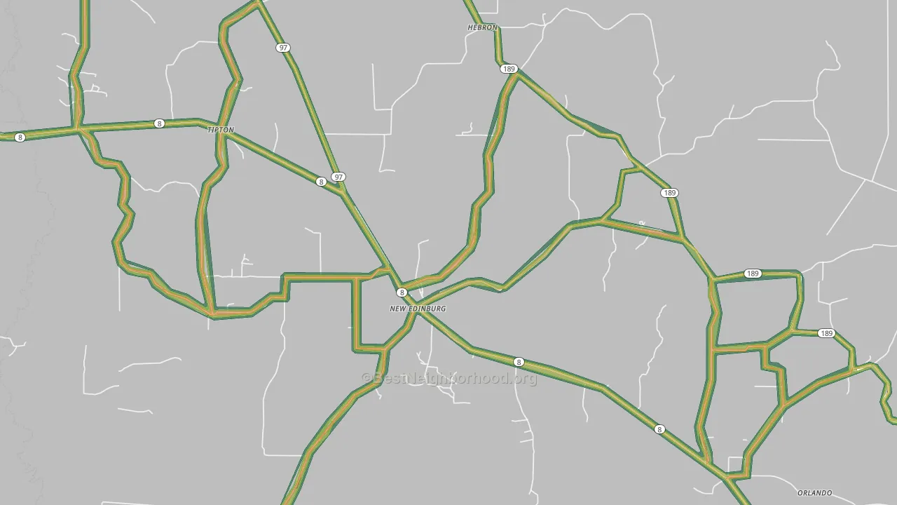 New Edinburg, AR Map of Noise Levels in New Edinburg
