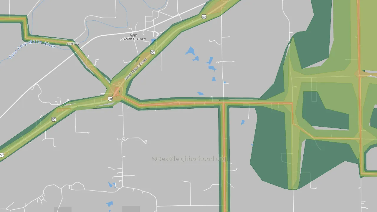 New Elizabethtown, IN Map of Noise Levels in New Elizabethtown