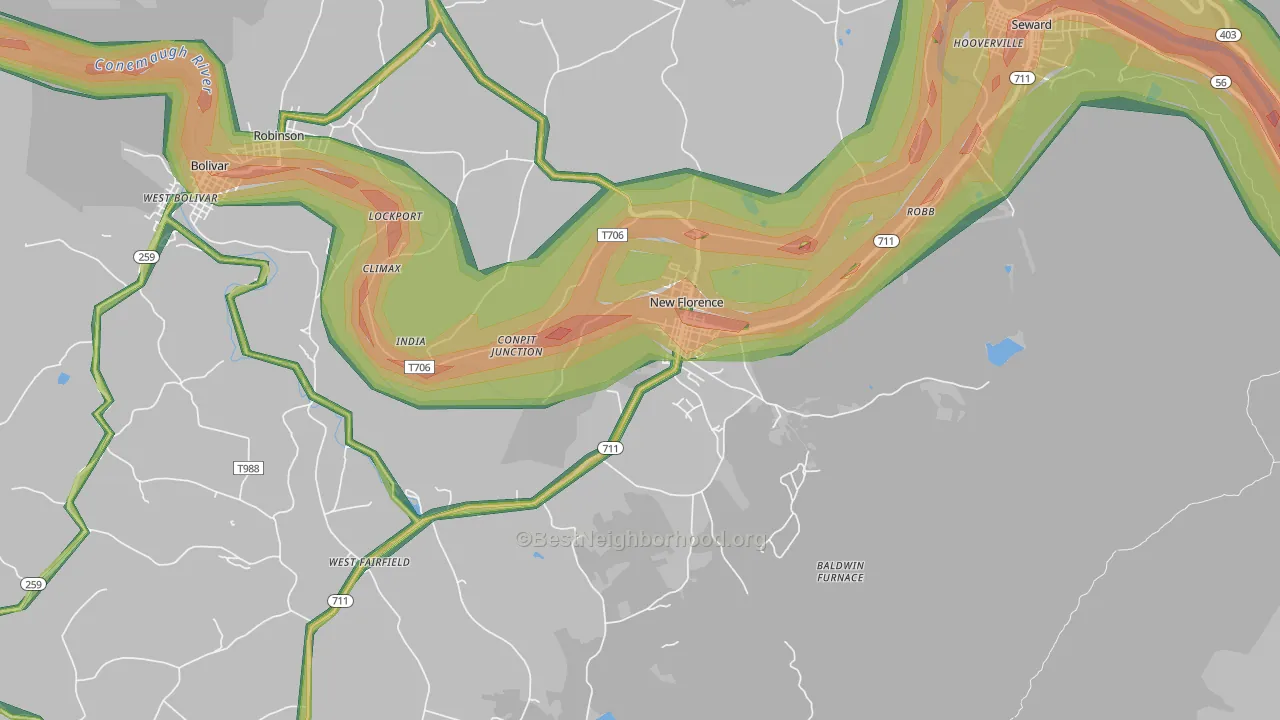 New Florence, PA Map of Noise Levels in New Florence