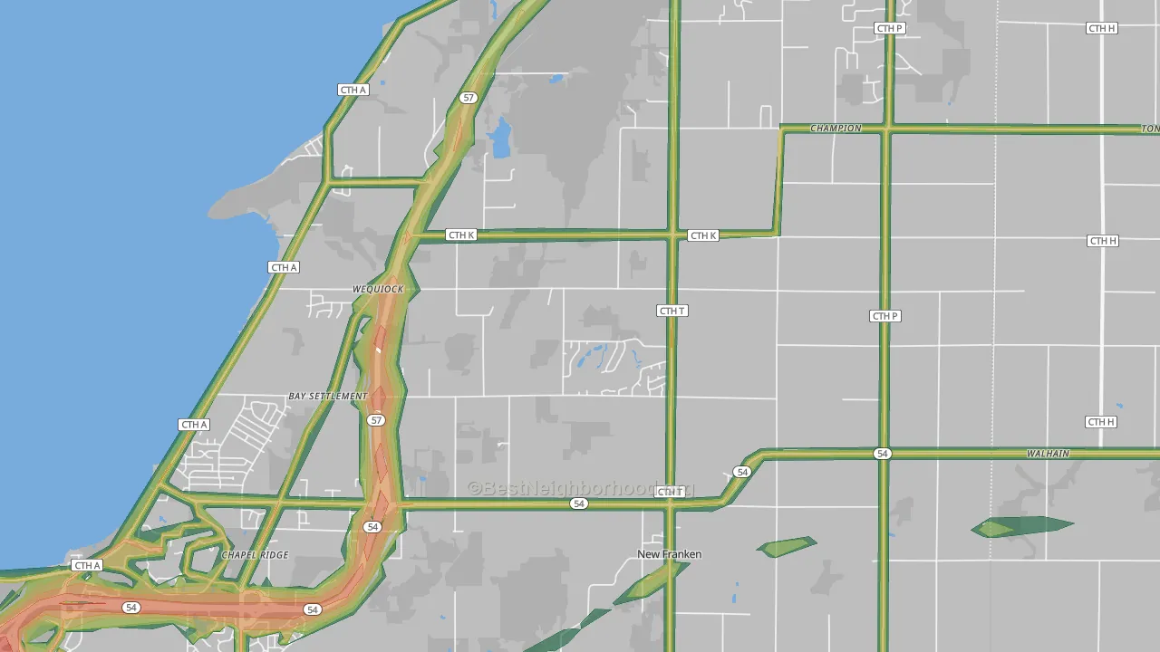 New Franken, WI Map of Noise Levels in New Franken