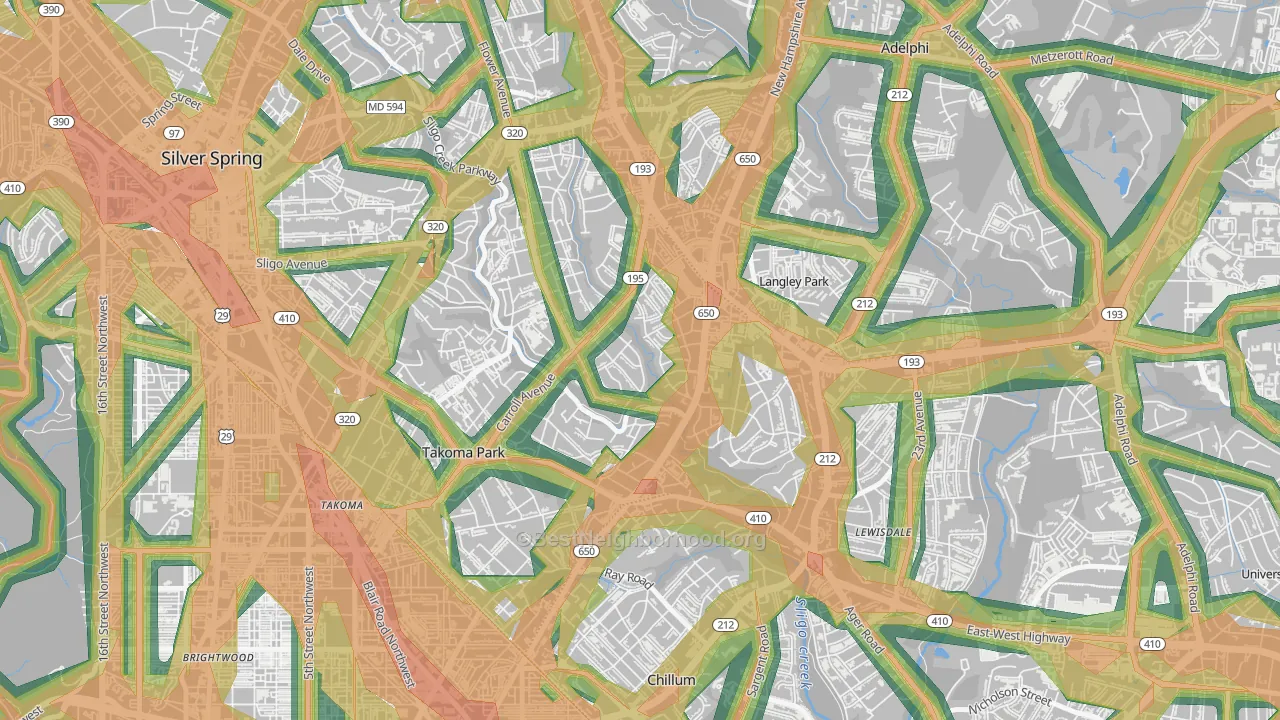 New Hampshire Gardens, Takoma Park, MD Map of Noise Levels in New Hampshire Gardens
