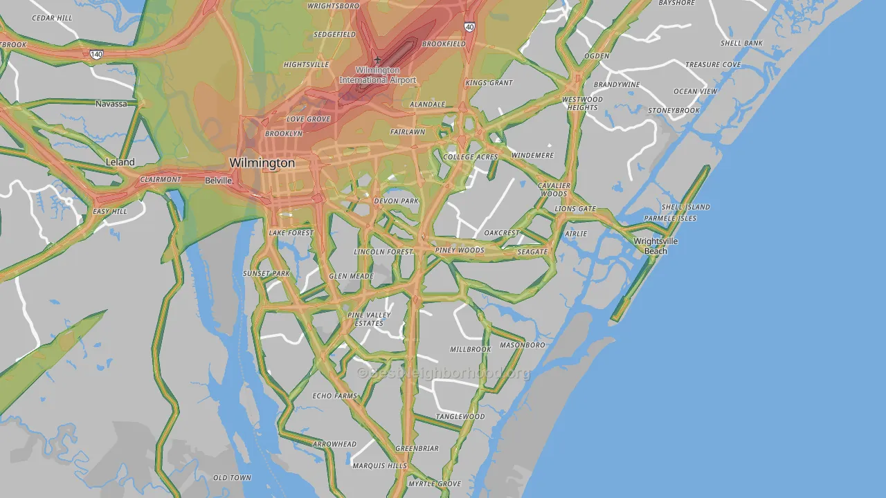 New Hanover County, NC Map of Noise Levels in New Hanover County