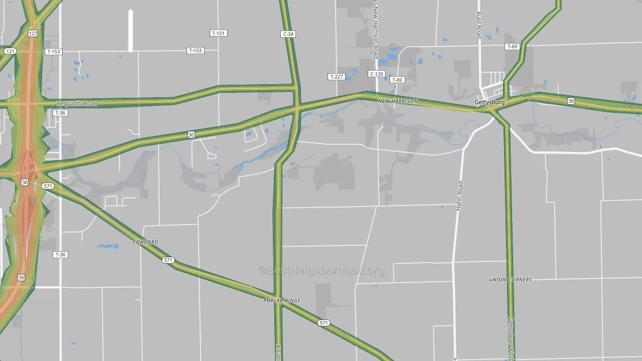 New Harrison, OH Map of Noise Levels in New Harrison