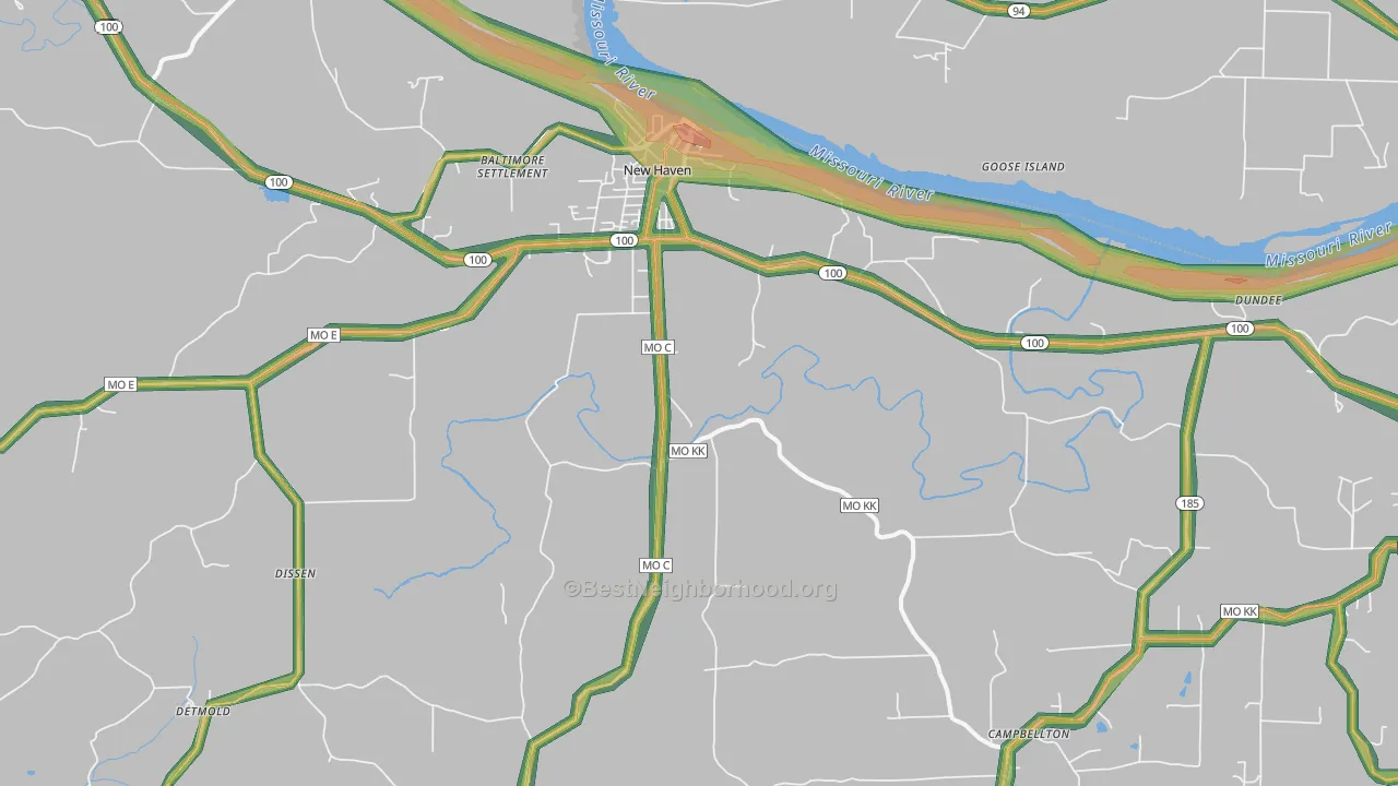New Haven, MO Map of Noise Levels in New Haven