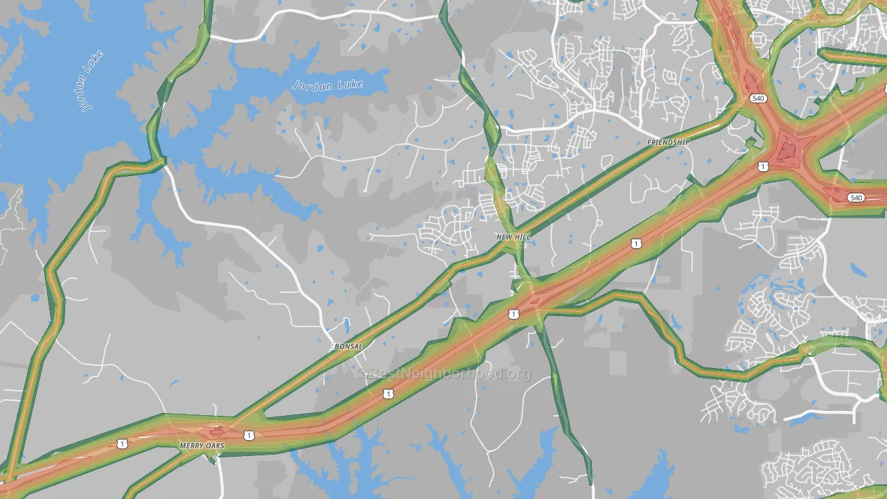 New Hill, NC Map of Noise Levels in New Hill