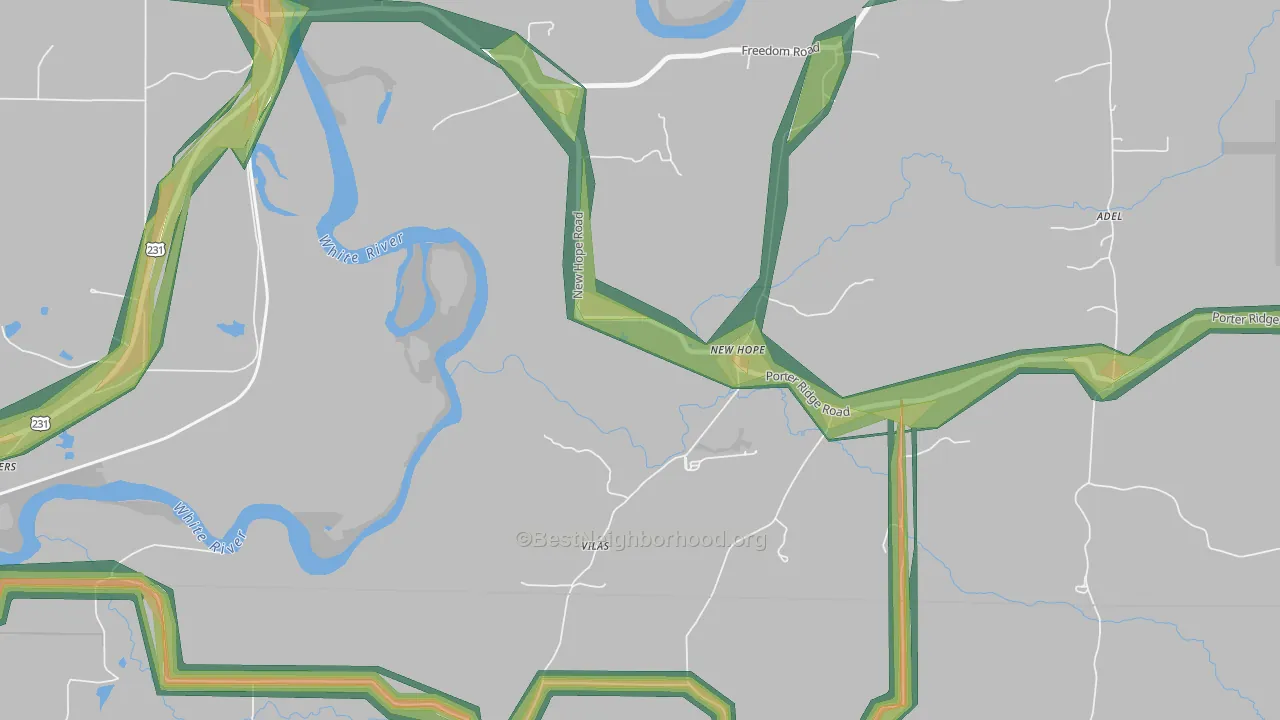 New Hope, IN Map of Noise Levels in New Hope