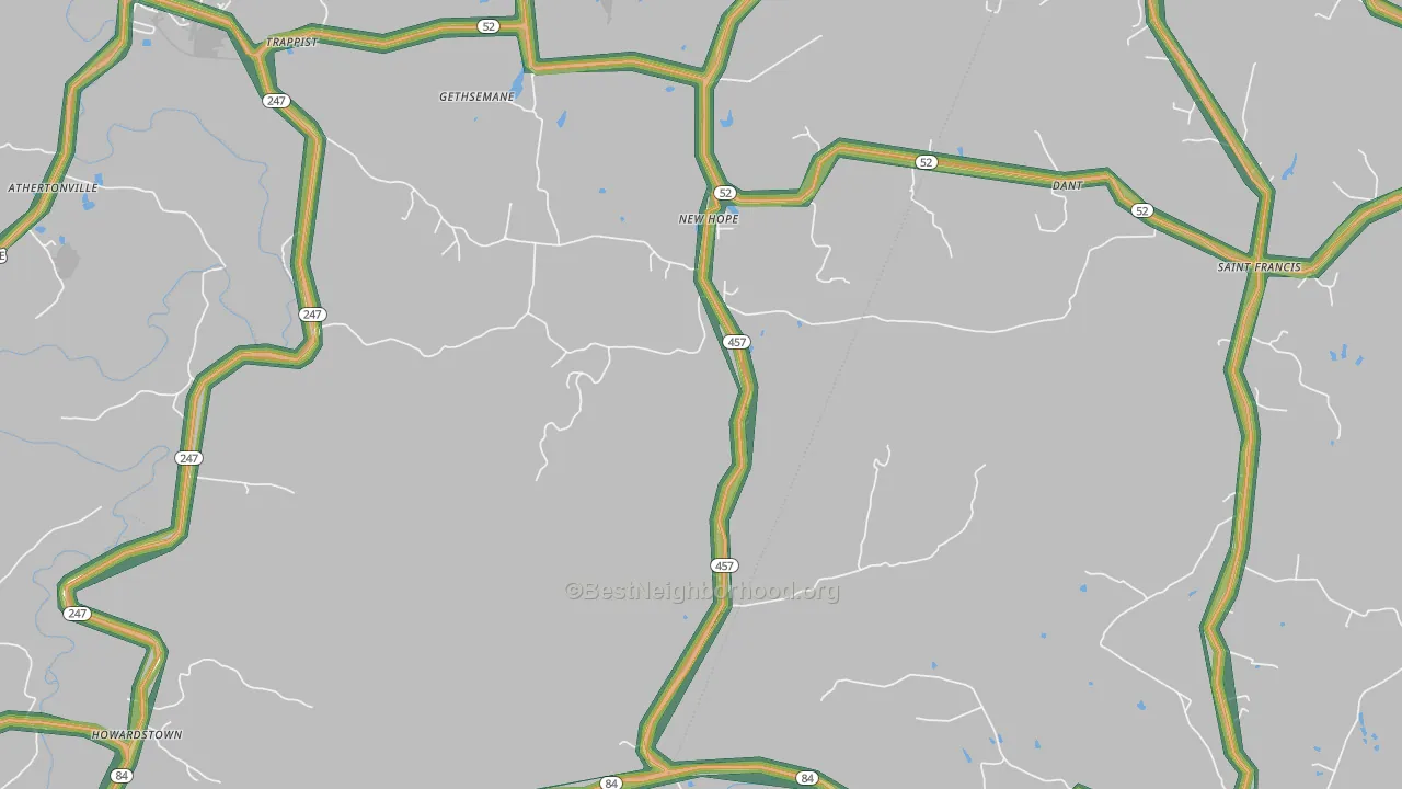 New Hope, KY Map of Noise Levels in New Hope