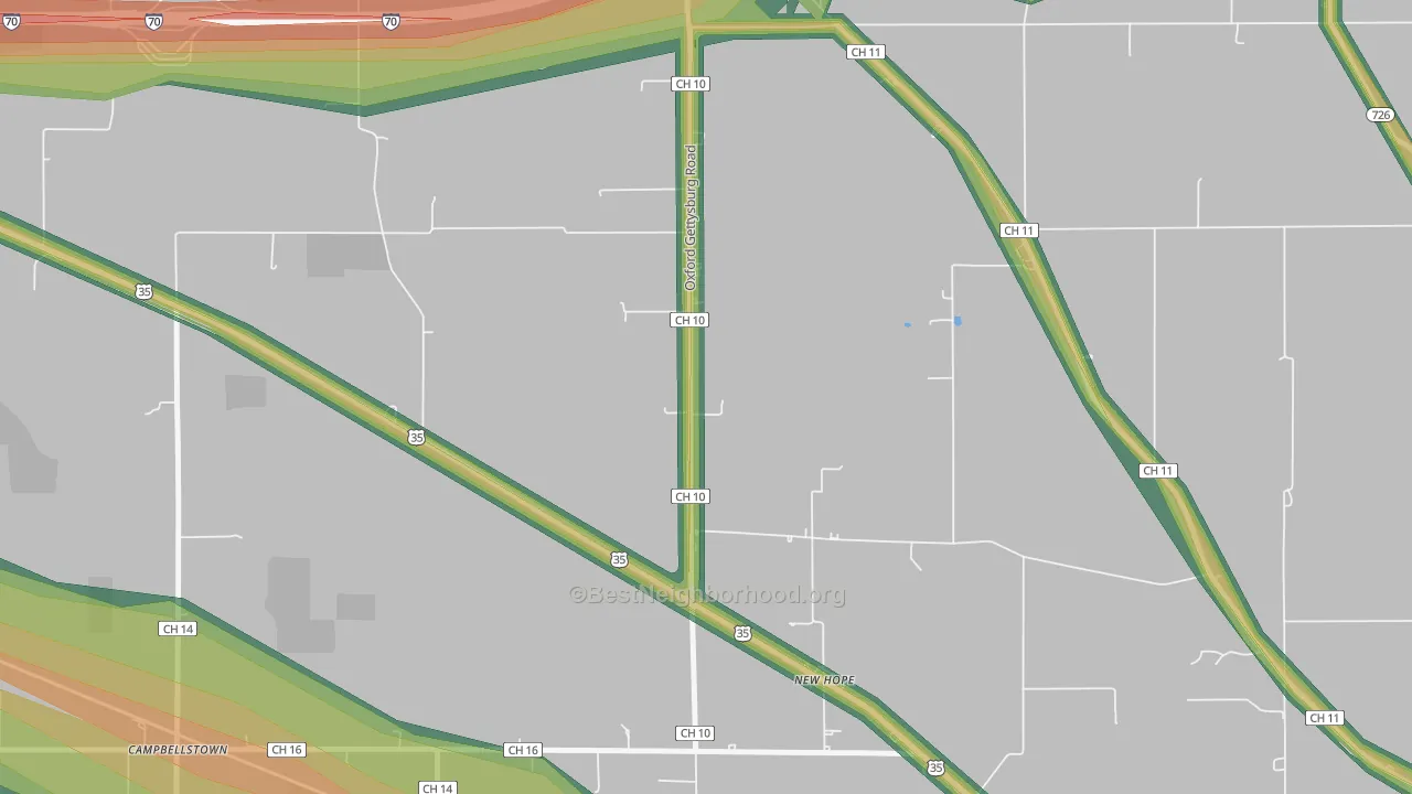 New Hope, OH Map of Noise Levels in New Hope