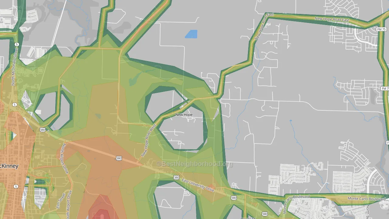 New Hope, TX Map of Noise Levels in New Hope