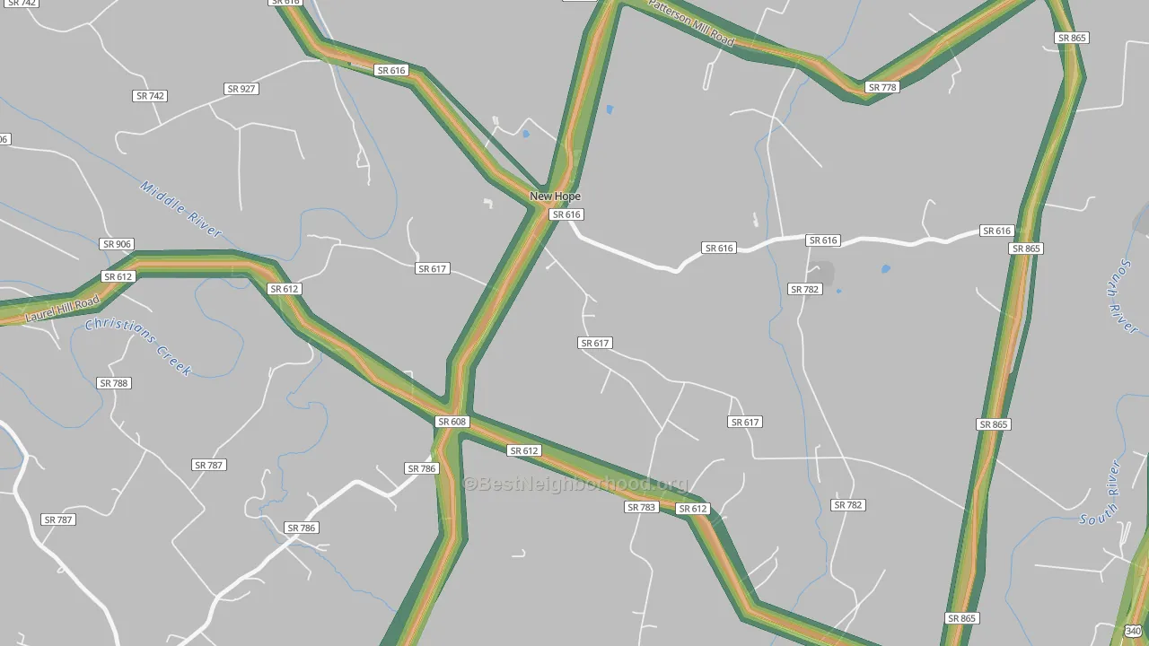 New Hope, VA Map of Noise Levels in New Hope