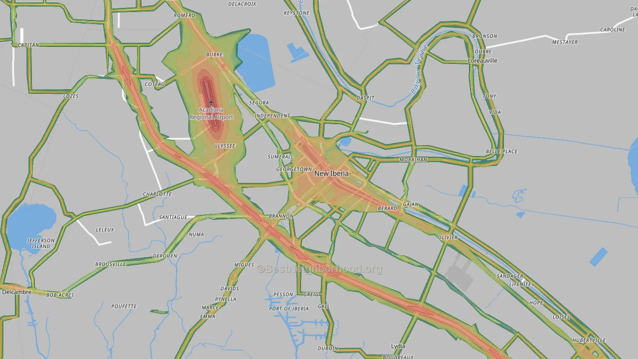 New Iberia, LA Map of Noise Levels in New Iberia