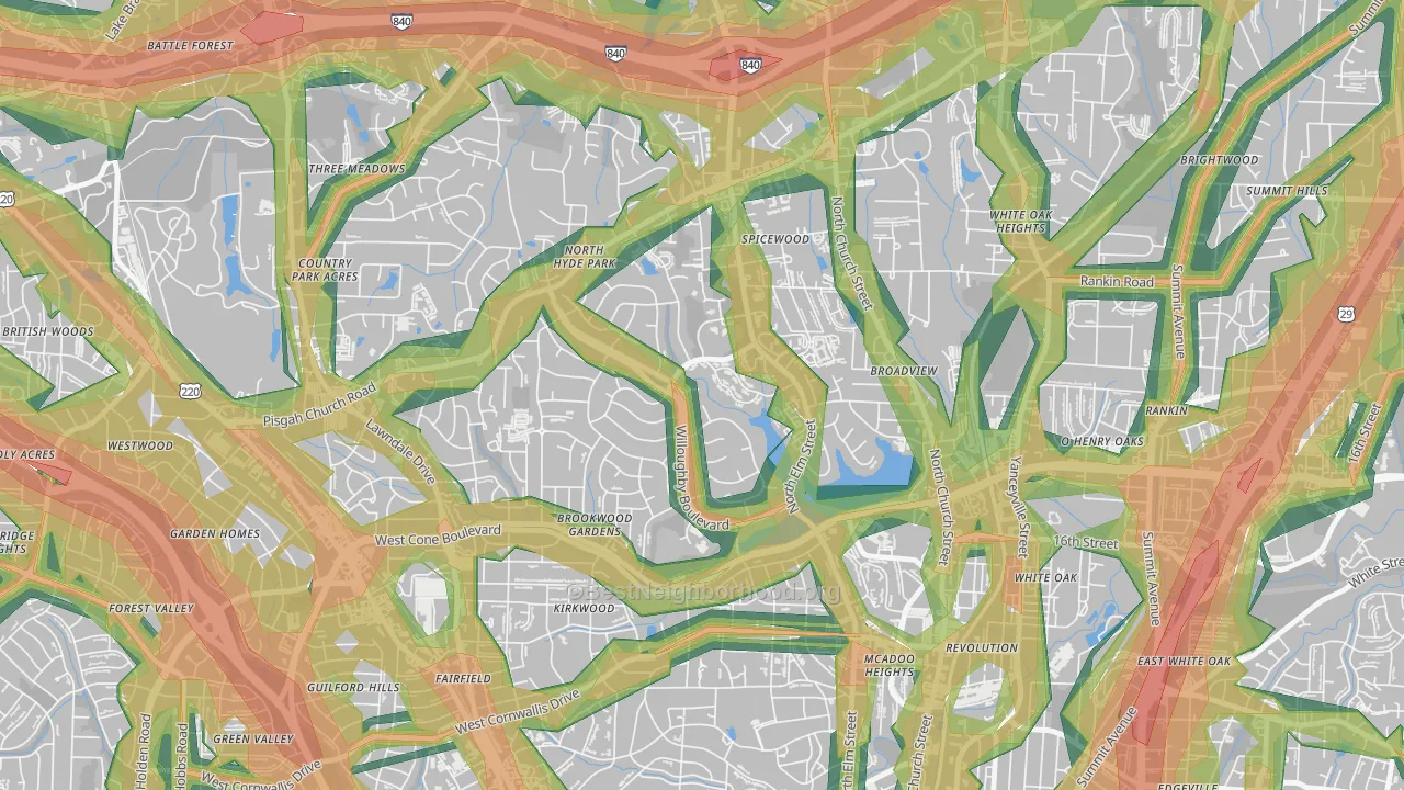 New Irving Park, Greensboro, NC Map of Noise Levels in New Irving Park