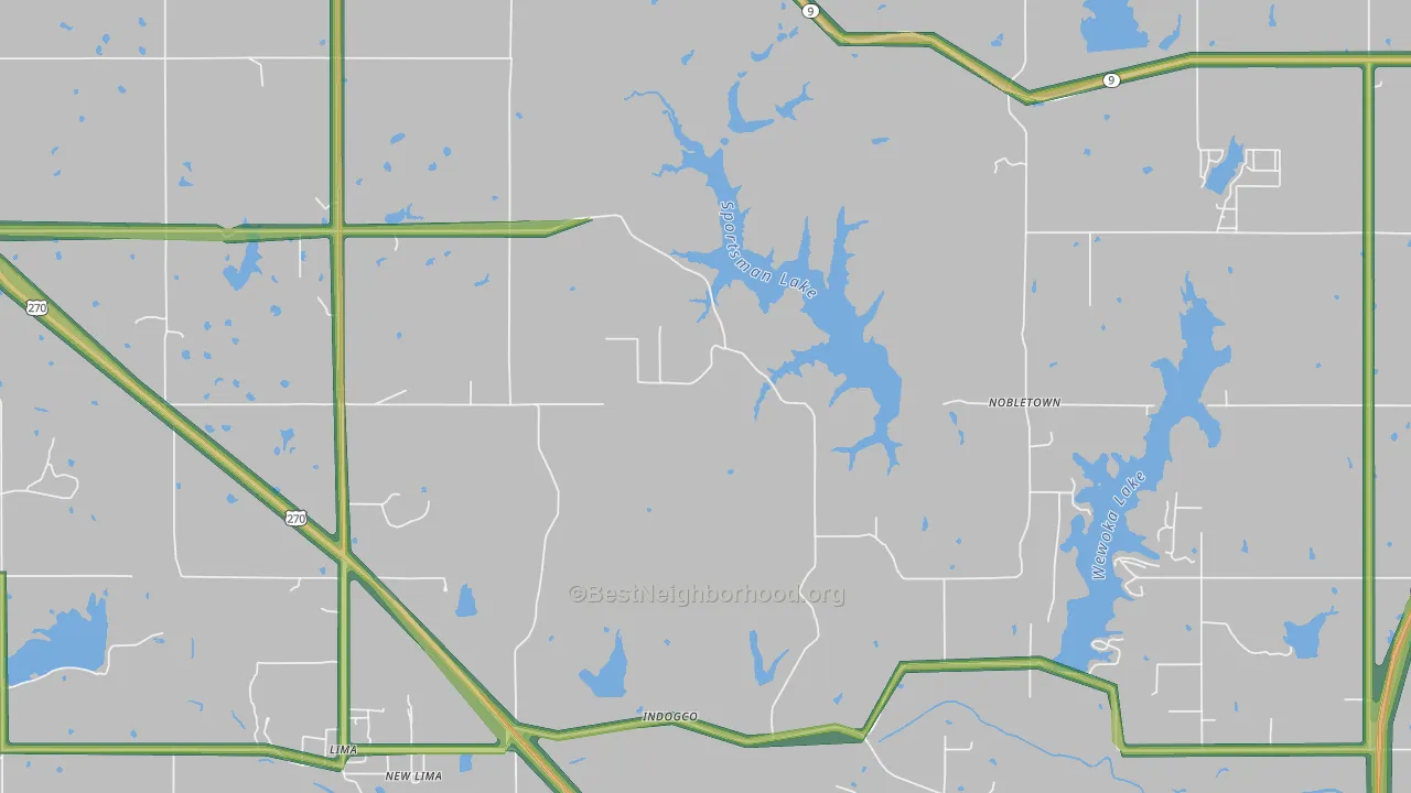 New Lima, OK Map of Noise Levels in New Lima