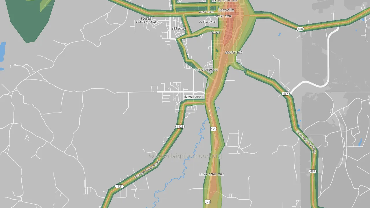 New Llano, LA Map of Noise Levels in New Llano