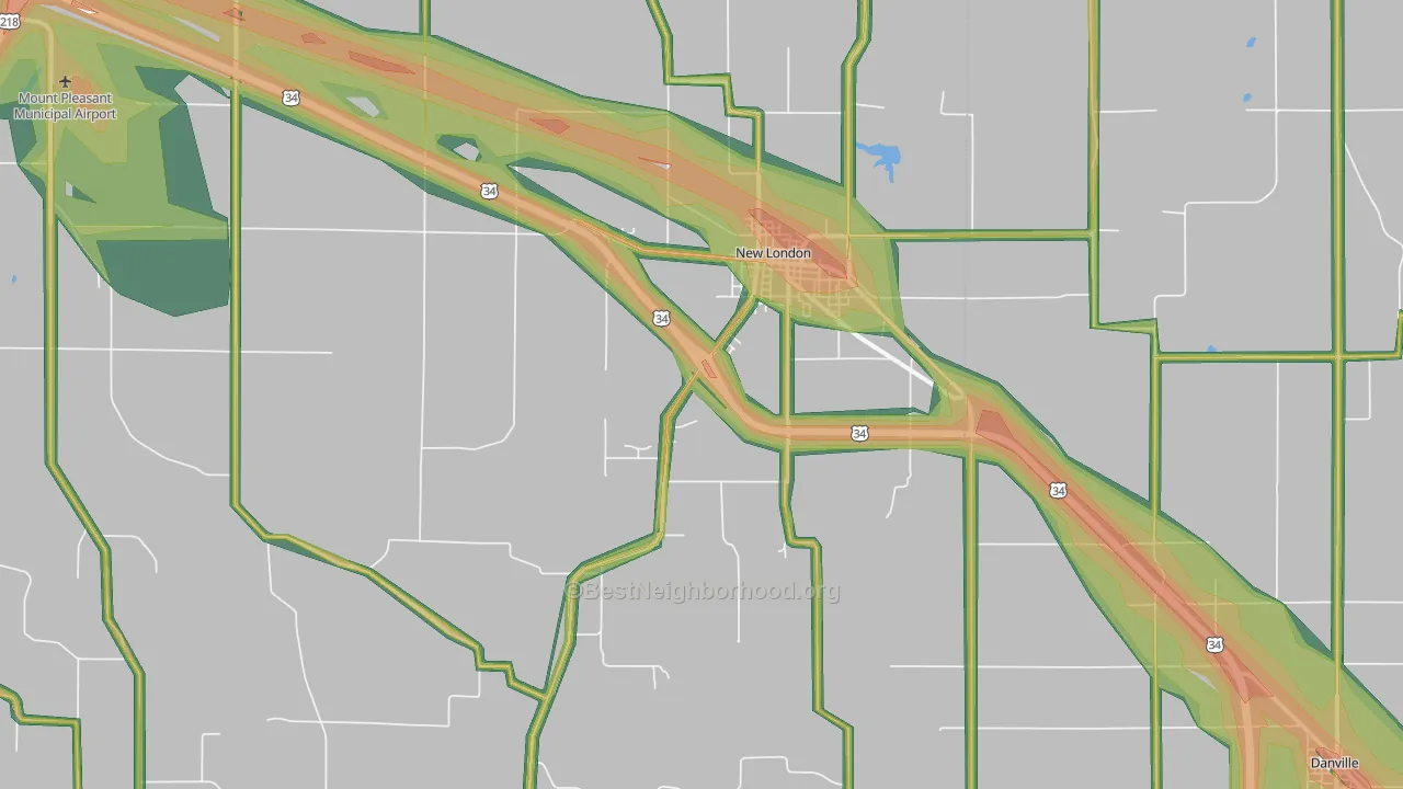 New London, IA Map of Noise Levels in New London
