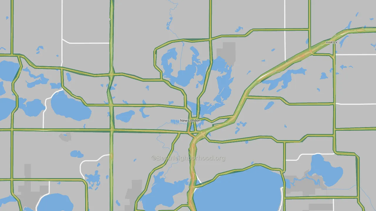 New London, MN Map of Noise Levels in New London