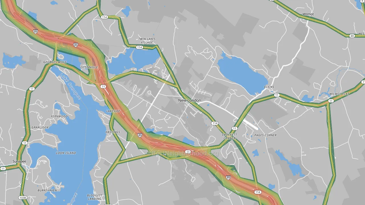 New London, NH Map of Noise Levels in New London