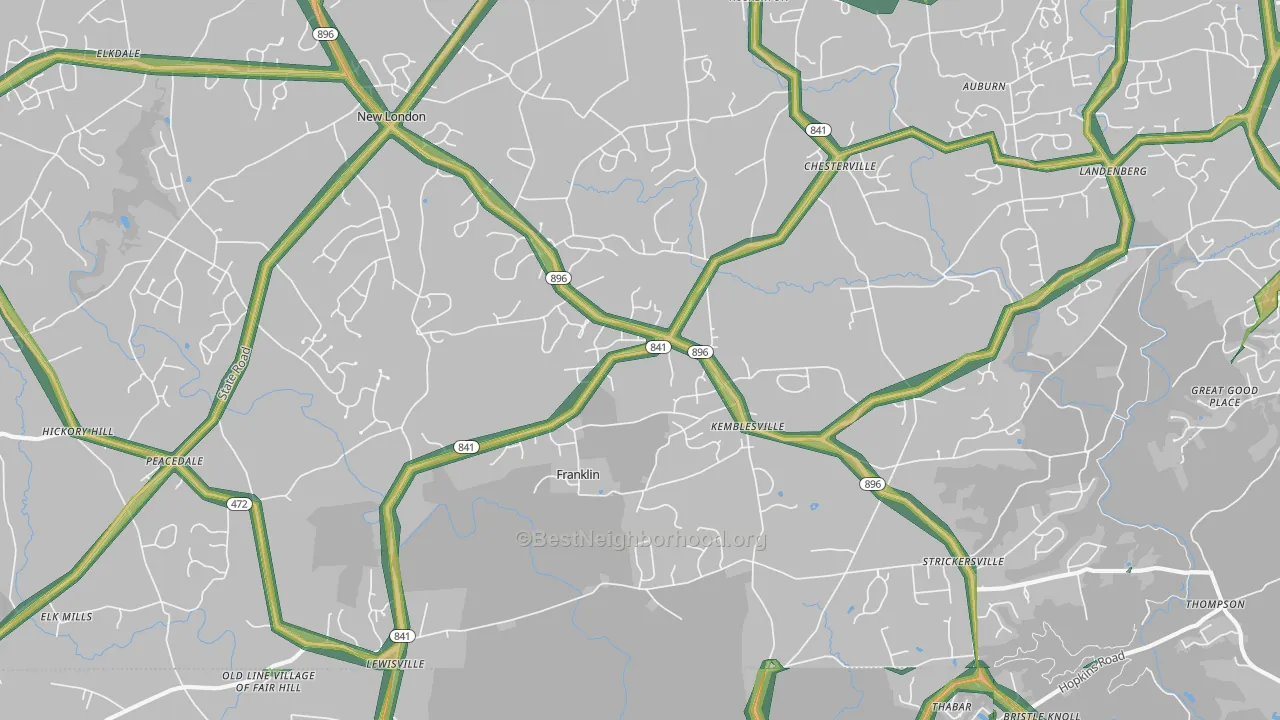 New London, PA Map of Noise Levels in New London