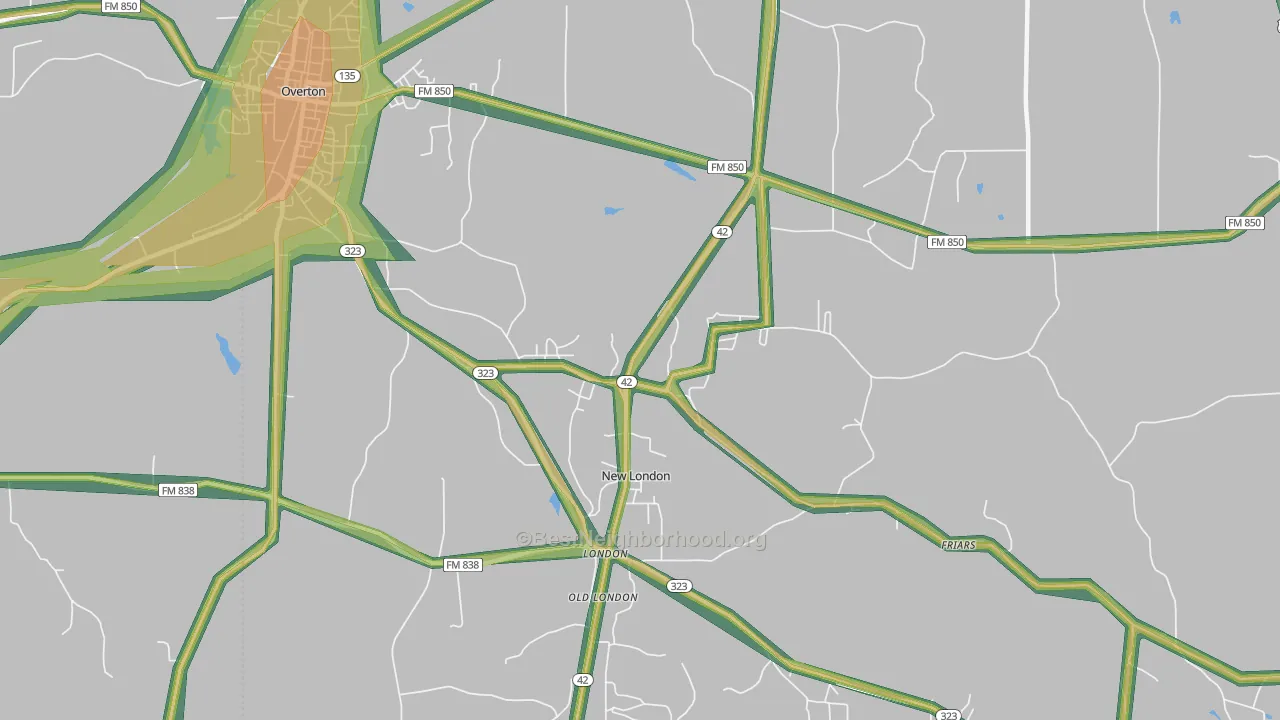 New London, TX Map of Noise Levels in New London